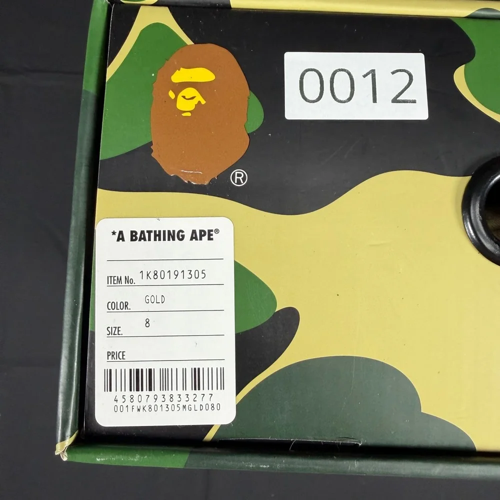 A Bathing Ape Bape Sta Gold Metallic Embossed Low Top Sneakers 1K80191305 Size 8
